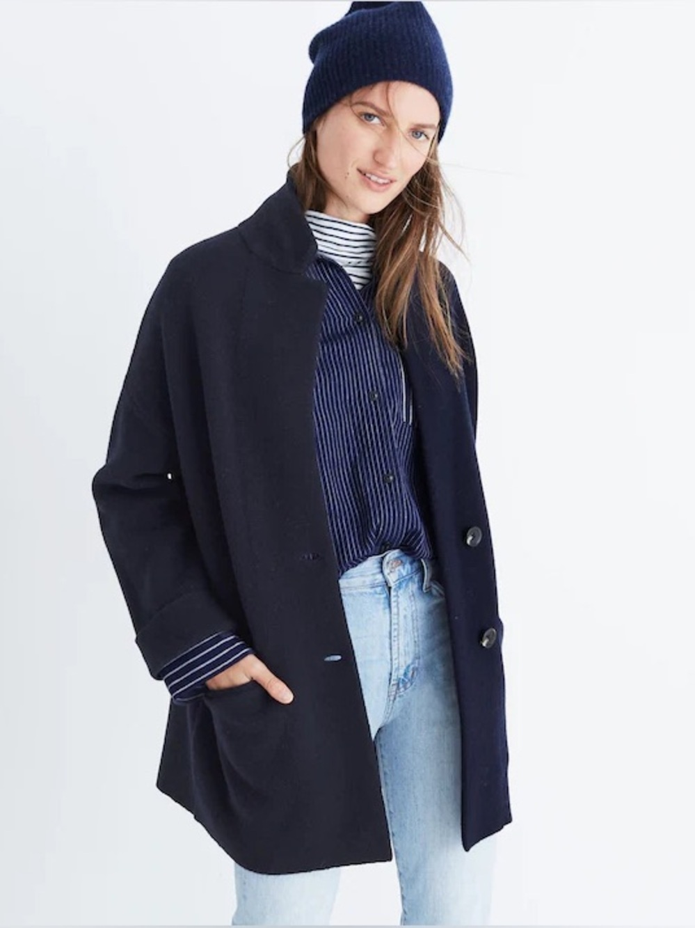 Madewell Blazer Sweater Jacket Navy Merino Wool Academia Medium